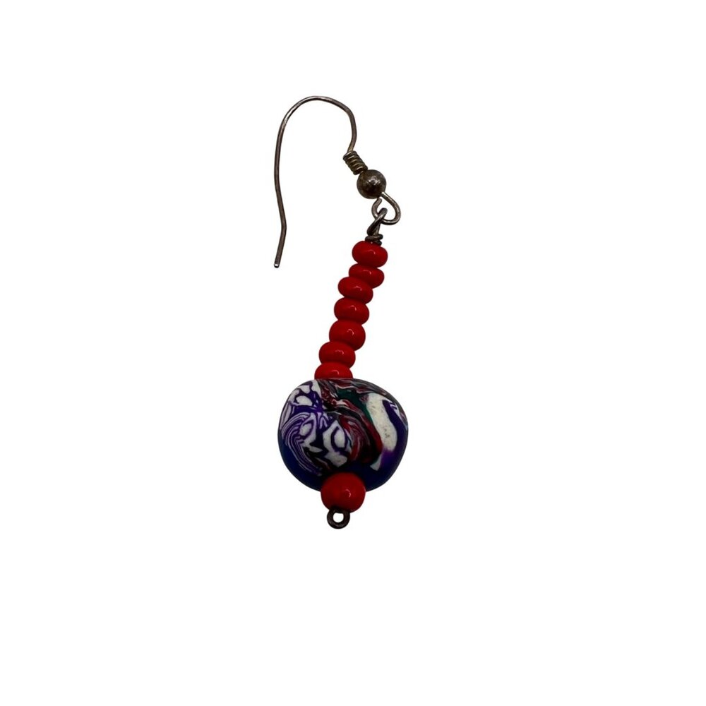 Vintage Handmade Polymer Clay Necklace Sterling Silver Clasp 24" Red Blue Art - Picture 15 of 16